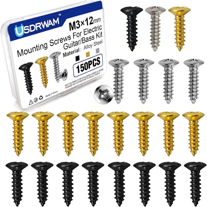 Usdrwam 3mm Electric Guitar Pickguard Screws, 3-Color Combo Set for Fender Telecaster, Stratocaster, Jazzmaster, and Gibson Les Paul, SG, 150 Pcs - Image 1